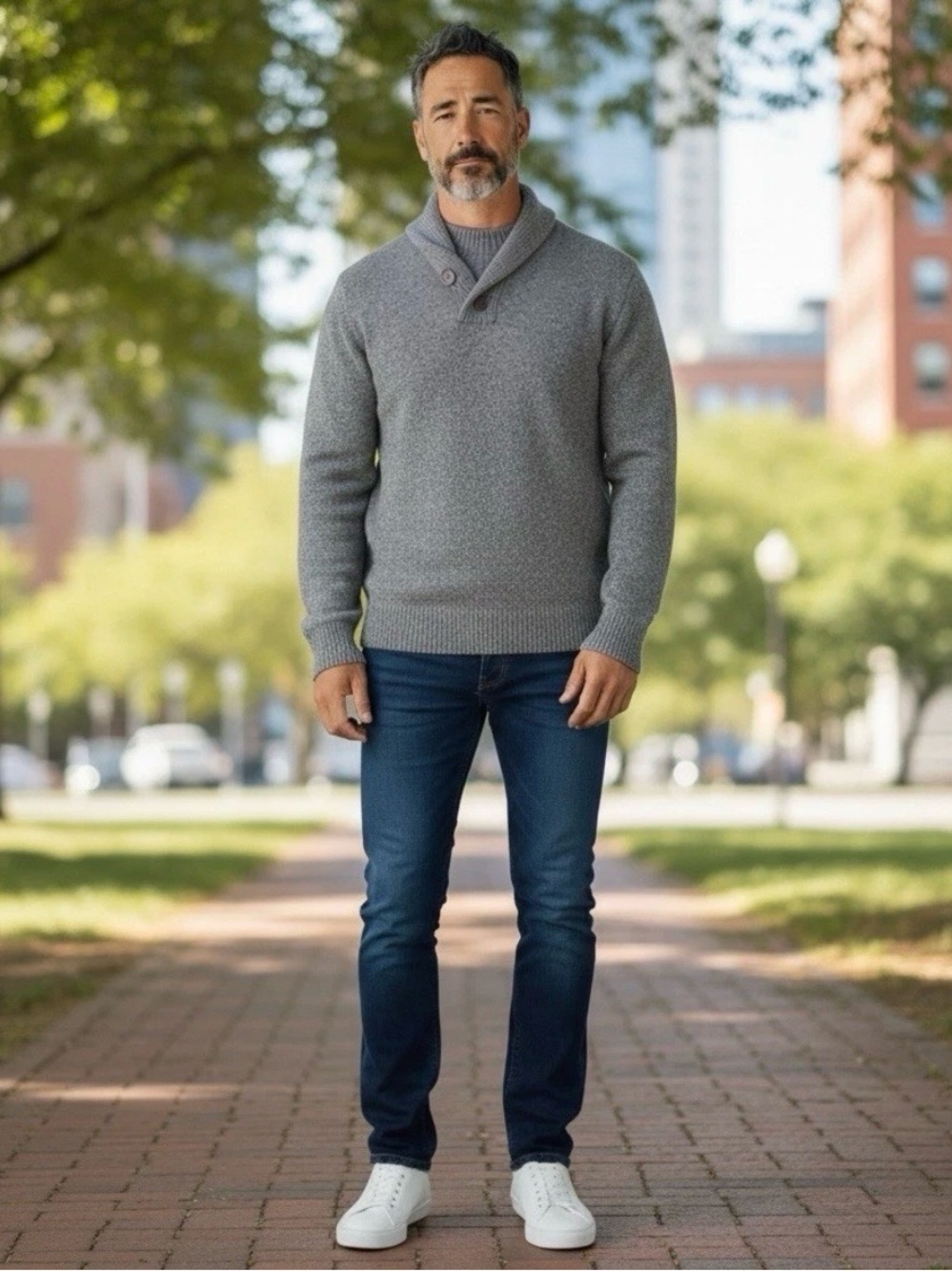 Pronto Uomo Wool Sweater Mens XL Gray with Shawl Collar